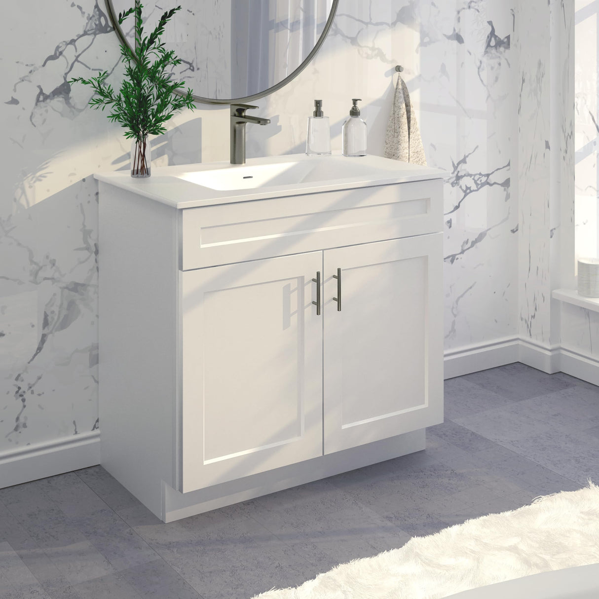 Bathroom Vanity Sink Base Ready-to-Assemble Bathroom Cabinet 24"/30'/36" Width (Vanity Base in White Shaker, 36 inch) Vanity Atelier