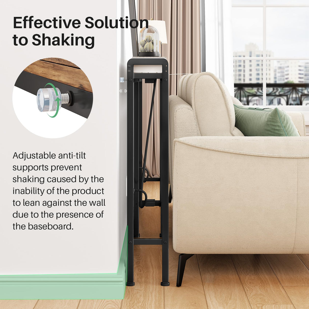 Kitstorack Rustic Brown Narrow Console Table for Behind Sofa, Elevated Rear Fence & Built-in Power Outlets, Includes 6.5' Power Cord, 5.9" D x 39.4" L x 33.3" H Kitstorack