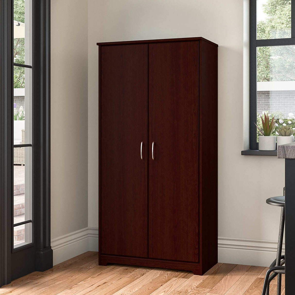 Bush Furniture Cabot Kitchen Pantry Cabinet with Doors, Tall, Harvest Cherry Bush Business Furniture