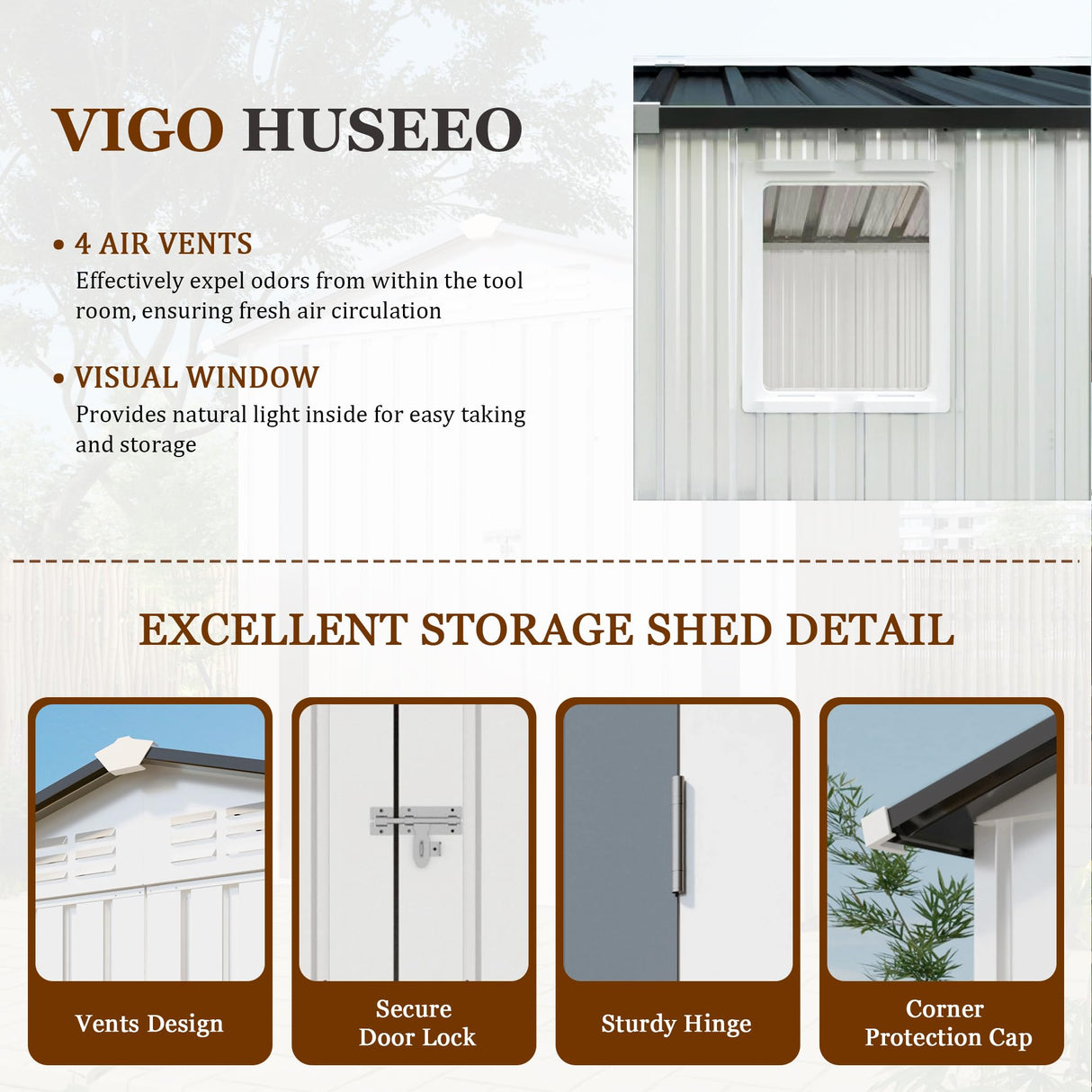 Vigo huseeo 8x5.7x6FT Storage Shed, Outdoor Galvanized Steel Garden Shed with Lockable Door & Window, Waterproof Metal Tool Storage for Garden, Backyard, Patio, Lawn Vigo huseeo