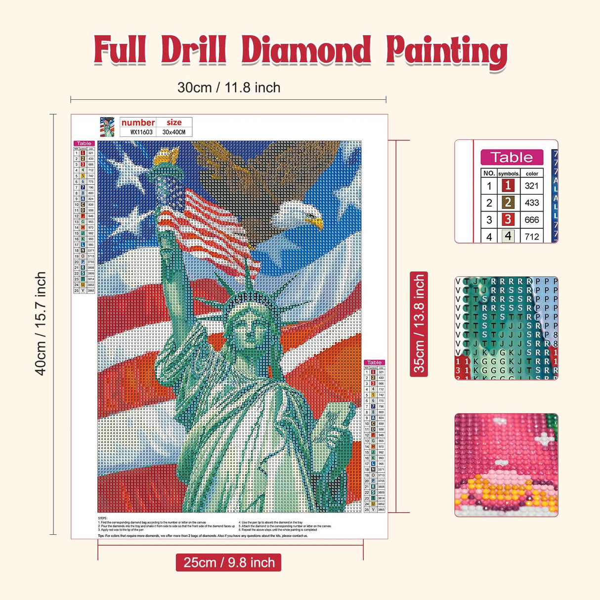 GHHKUD Statue of Liberty Diamond Painting Kits for Adults, DIY 5D Patriotic Diamond Painting, Full Drill Flag Diamond Art Kits Art Pictures Perfect for Relaxation and Home Wall Decor 30x40cm GHHKUD