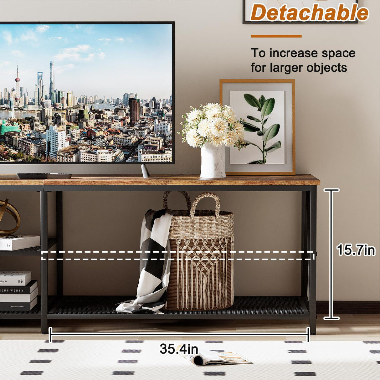 Katrawu TV Stand for TV up to 75 Inch, Long 70" TV Cabinet with 3-Tier Storage Shelves,Entertainment Center TV Console Table for Living Room with Industrial TV Metal Frame, Rustic Brown Katrawu