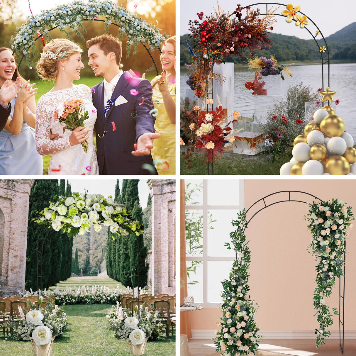Adorox 7.8ft Garden Arch Trellis for Climbing Plants, Metal Arch Frame, Pumpkin Archway Outdoor Garden Arbors and Arches for Halloween Christmas Birthday Party Baby Shower Decoration(Black) Adorox