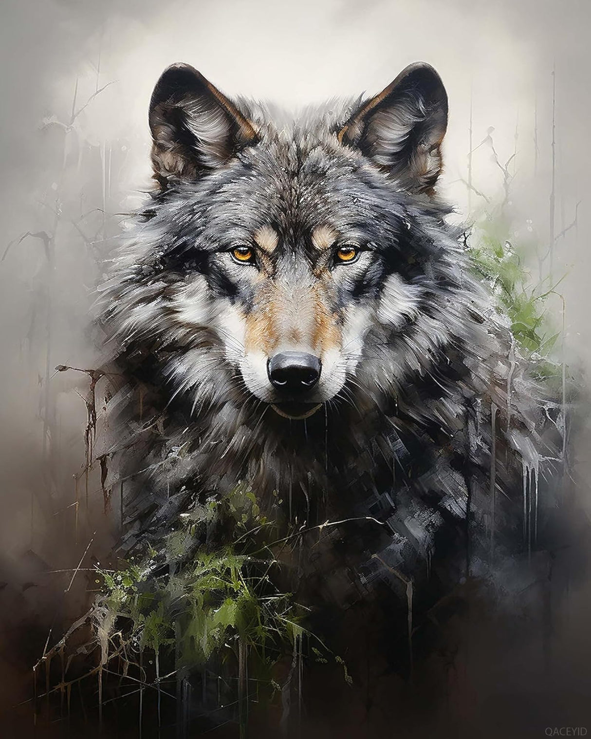 QACEYID Paint by Numbers Wolf for Adults, Acrylic Oil Painting by Numbers Kits for Beginner with Paintbrushes Brushes Paintwork Art Canvas for Home Decor 16x20 inch / 40x50 cm QACEYID
