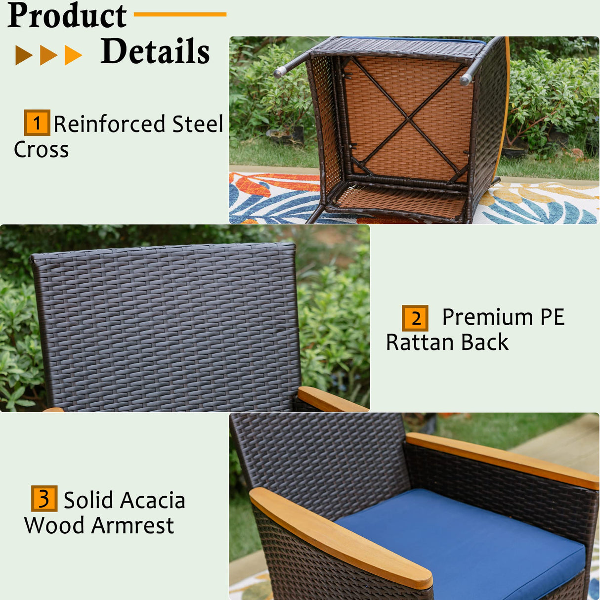 Sophia & William 7 Pieces Patio Dining Set with 13ft Navy Patio Umbrella, Outdoor Dining Set for 6 People, 60” Metal Patio Table and Rattan Chairs, Outdoor Patio Furniture with Seat Cushion Sophia & William