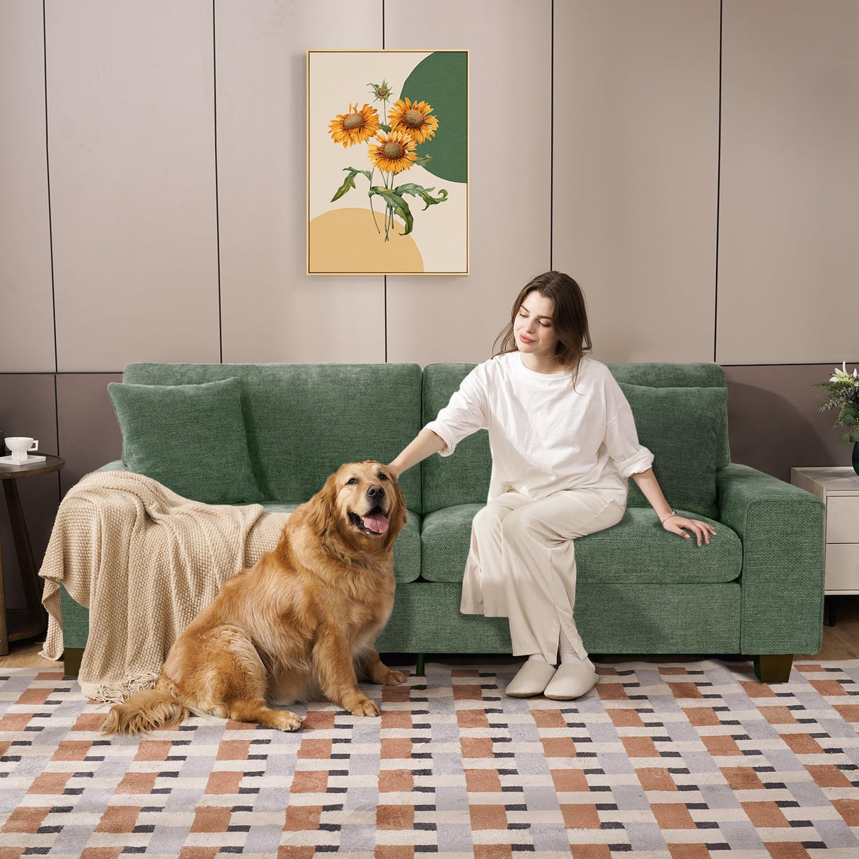 DOPEDIO Modern Loveseat Sofa for Living Room,Chenille Recliner, Removable Cover, Spring Cushions, Solid Wood Frame, Easy Assembly for Small Spaces (71.25inch,Green) DOPEDIO