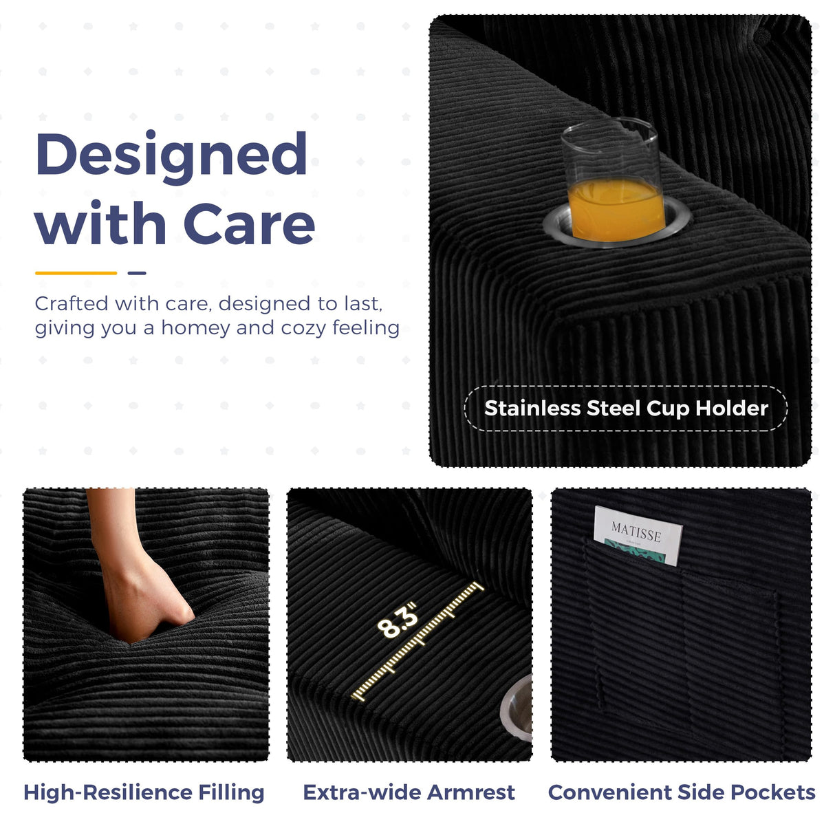 MAXYOYO Modular Sectional Sofa Couch, U Shaped Modern Cloud Couch with 2 Ottomans, Sofa in A Box, Tufted 6-Seat Boneless Sleeper Chair for Living Room, No Assembly Required, Black MAXYOYO