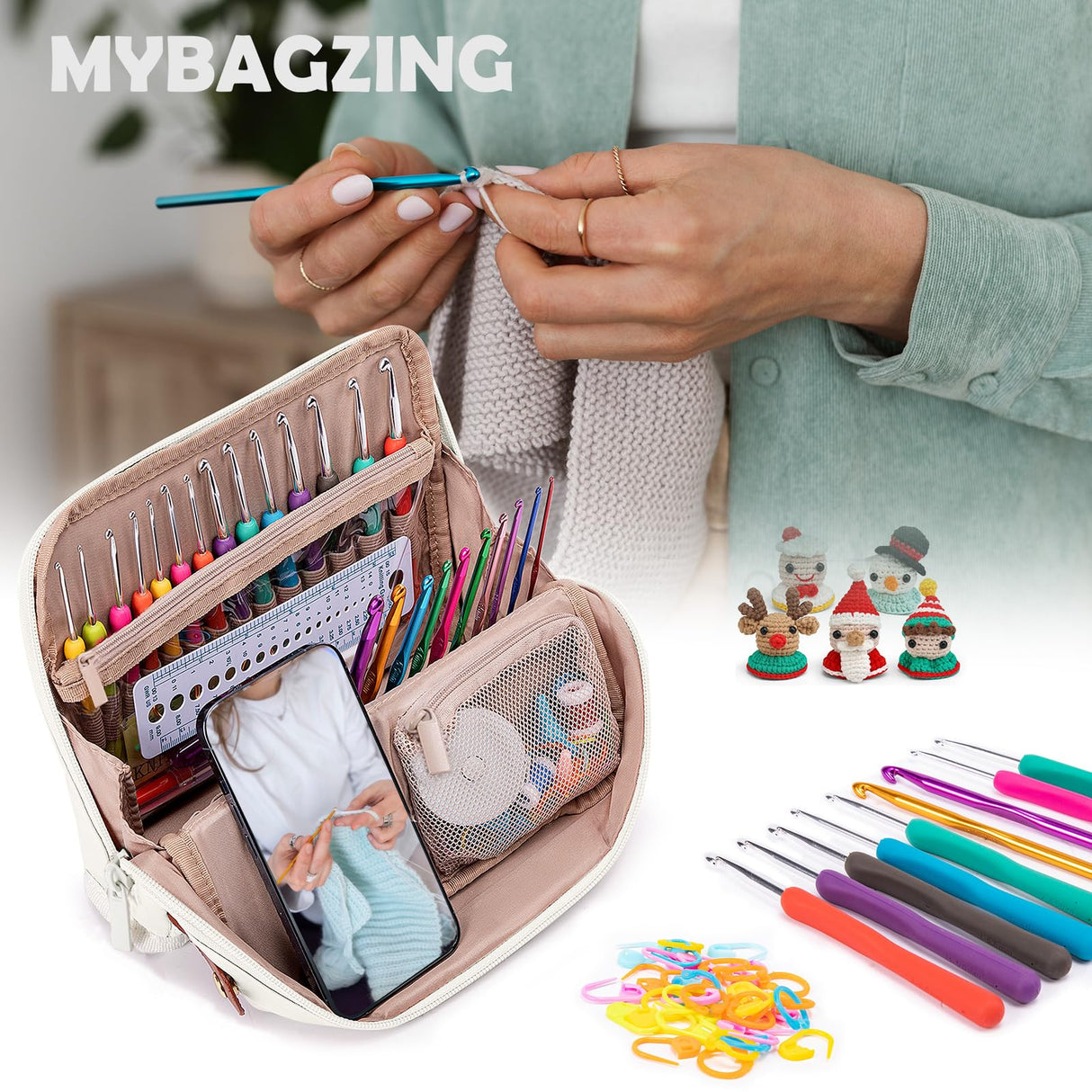 MYBAGZING Empty Crochet Hook Case - Stand Up Organizer with 30 Slots for Hooks & Needles, Crochet Accessories Kit for Lovers & Beginners MYBAGZING