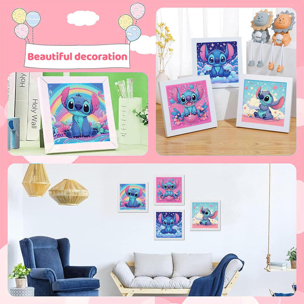 KOJEFCV 4 PCS Diamond Art Painting Kits for Kids, Cartoon Diamond Art for Kids Ages 4-8-12, Cartoon Gem Painting Kit Crafts Beginners for Gift Home Wall Decor (6x6 inch) KOJEFCV