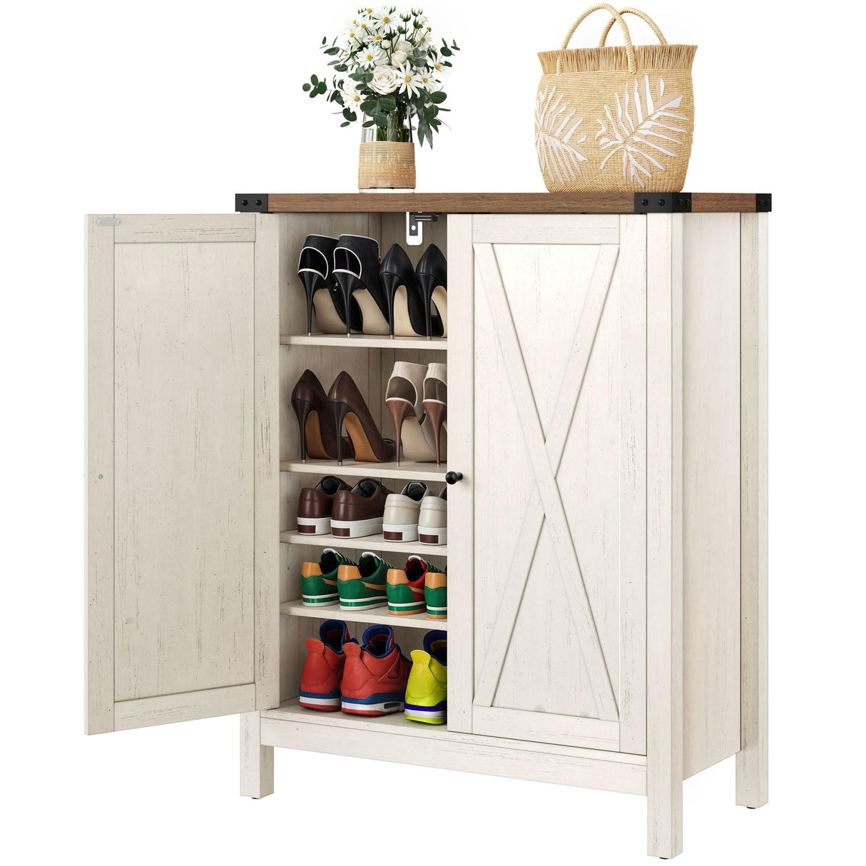 YITAHOME Shoe Cabinet with Doors, Farmhouse 5-Tier Shoe Storage Cabinet for Entryway, Large Capacity Wooden Shoes Rack Organizer for Entryway/Hallway/Closet, Beige YITAHOME