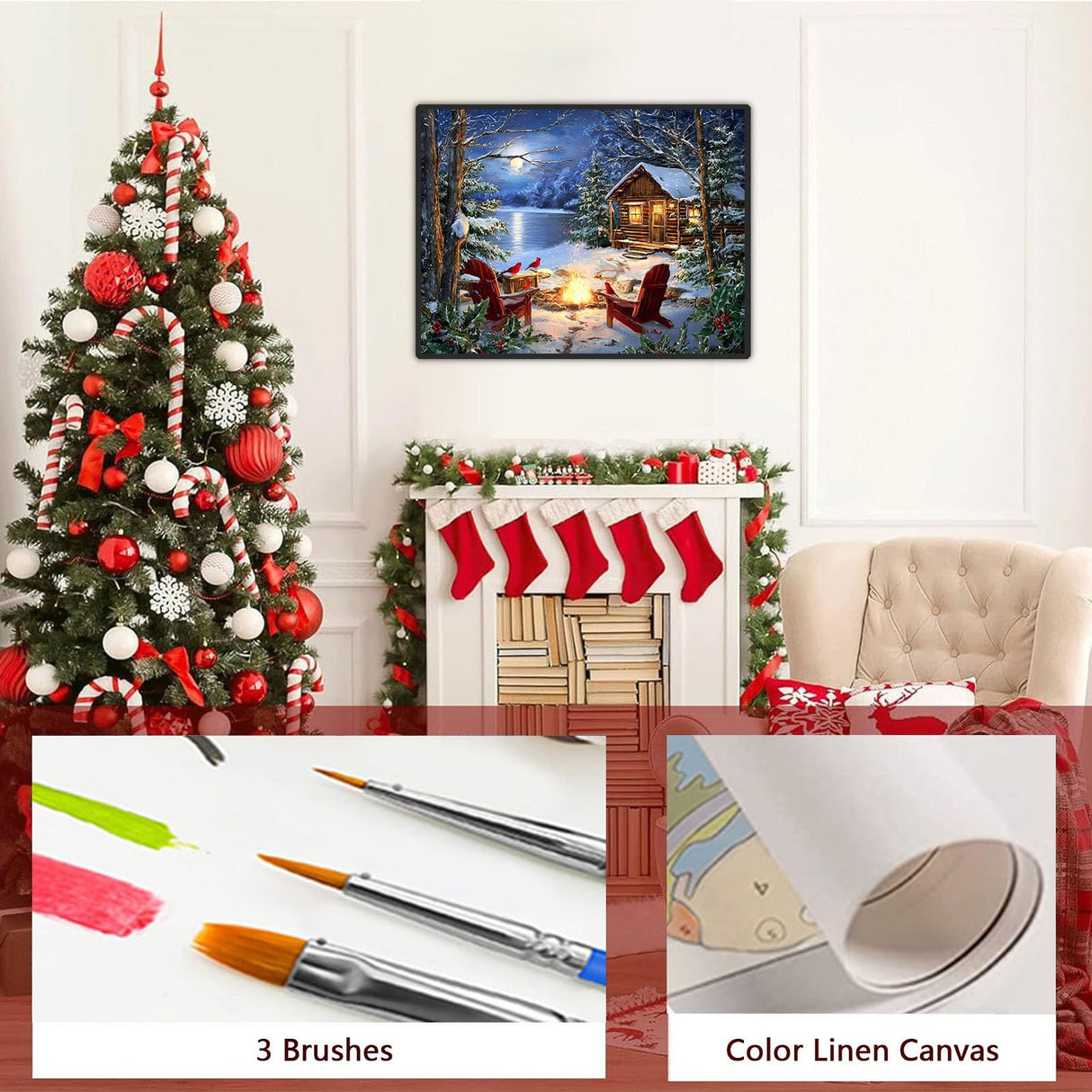 xackcme Lake Paint by Numbers for Adults, Winter Scenery Paint by Number on Canvas Without Frame, DIY Snow Landscape Oil Painting for Gift Home Wall Decor (16x20 inch) xackcme