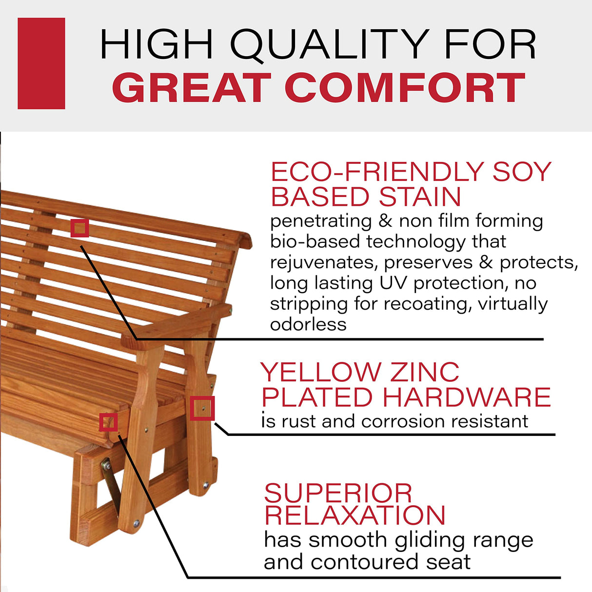 Amish Heavy Duty 800 Lb Roll Back Pressure Treated Porch Glider (4 Foot, Cedar Stain) Amish Casual
