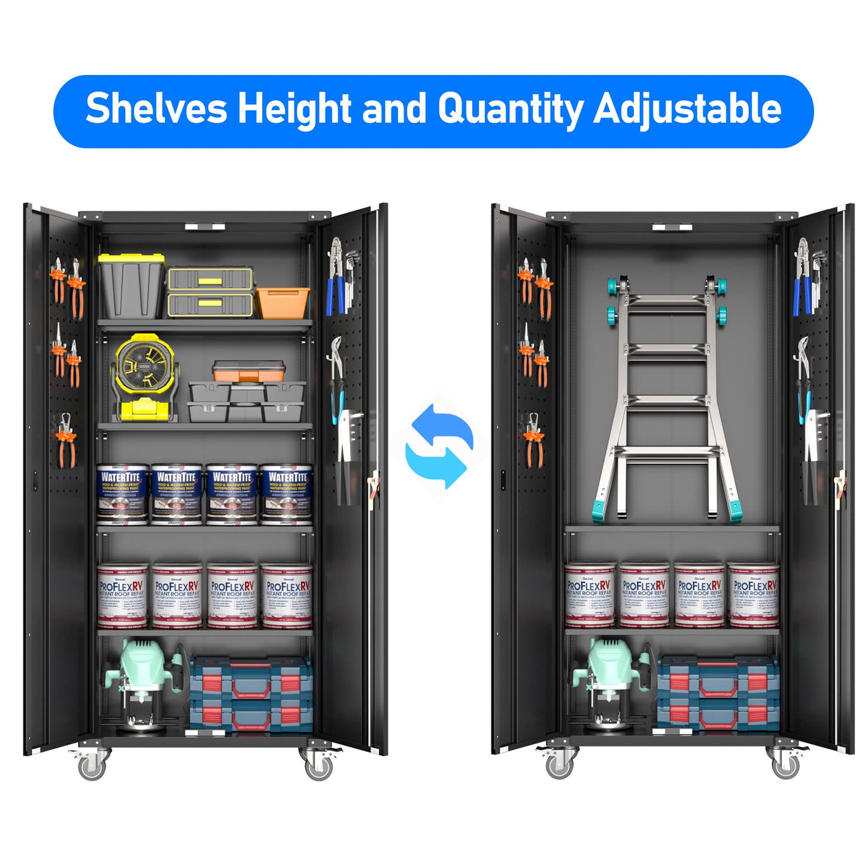 SUXXAN 72" Metal Storage Cabinet with Wheels and Pegboard, Lockable Rolling Steel Storage Cabinet with 4 Adjustable Shelves and Door for Garage, Office, Kitchen, Assembly Required SUXXAN