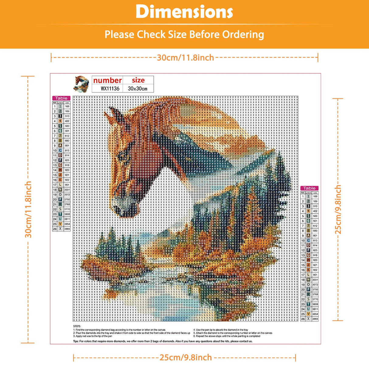 KEYIFA Horse Diamond Art Kits, 5D DIY Diamond Painting for Adults, Round Full Drill, Abstract Landscape Diamonds Dots Mosaic Painting, Crystal Gem Arts Craft for Home Wall Decor 12x12 in KEYIFA