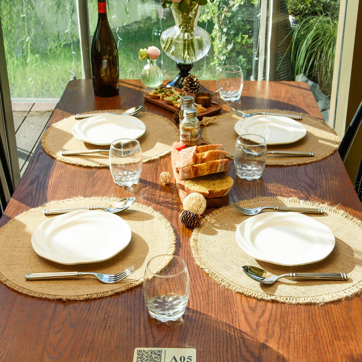 Round Burlap Placemats Set of 12 Jute Rustic Place Mats for Dining Tables Heat Resistant Natural Farmhouse Table Mats Decor for Thanksgiving (Tassel) Noctiflorous