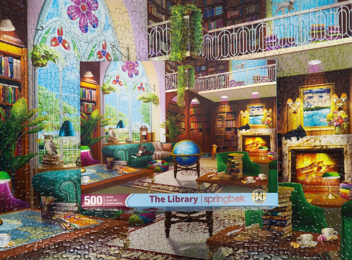Springbok The Library 500 Piece Jigsaw Puzzle for Adults - Cozy Library for Booklovers - Unique Cut and Perfectly Fit Pieces - Finished Size 23.5" x 18" Springbok