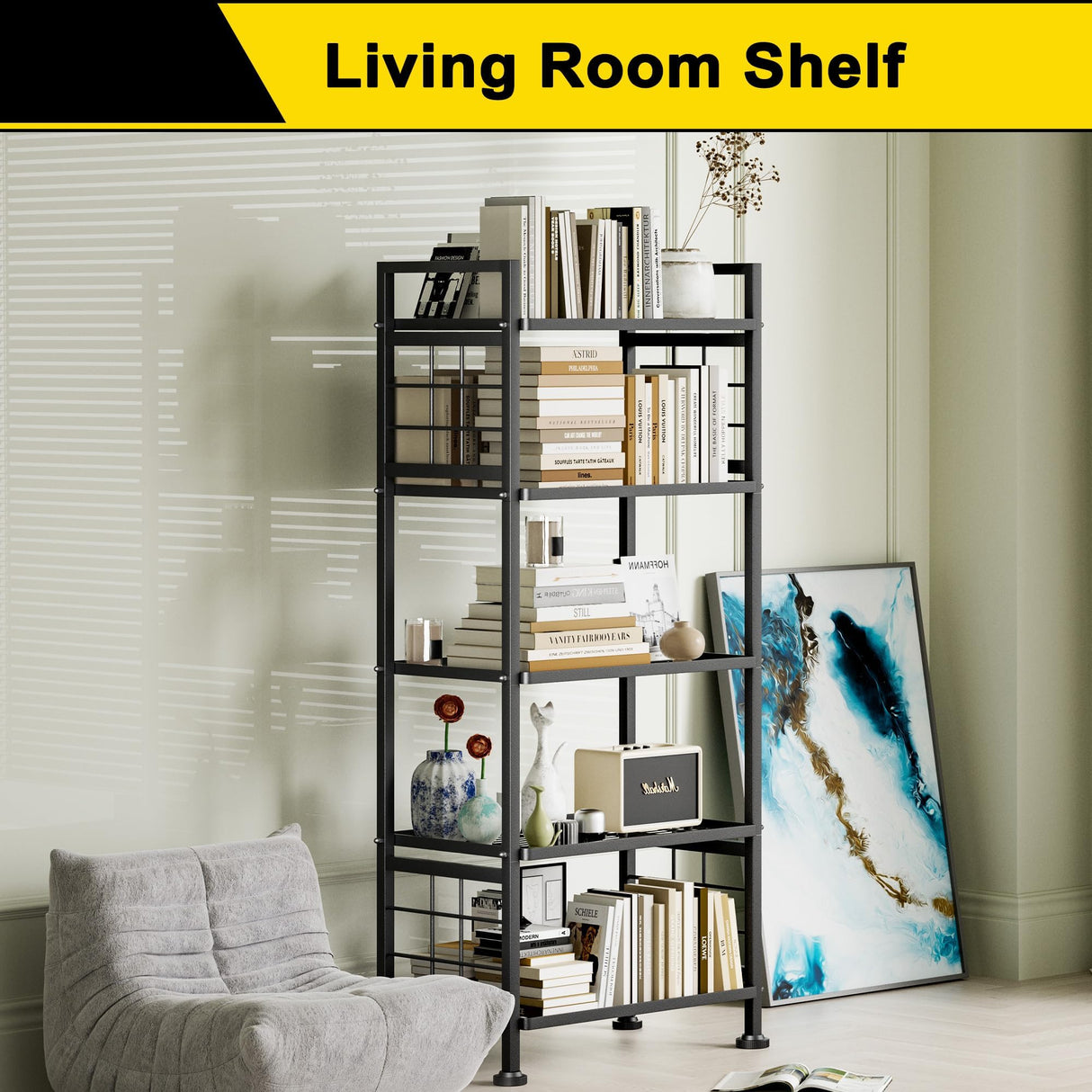 GIOTORENT 5-Tier Heavy Duty Garage Shelving Unit 750 lb Capacity, All-Carbon Steel Storage Rack for Laundry Room Organization, Kitchen Pantry Bathroom - Commercial Metal Shelves (Black) GIOTORENT