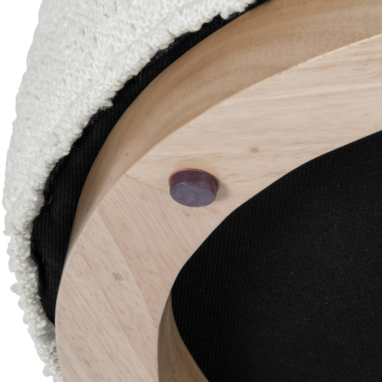 Spatial Order Bouclé Ottoman with Wooden Base – 22” Round Upholstered Footrest, Cream Textural Fabric, Modern Accent Stool for Living Room & Bedroom Spatial Order