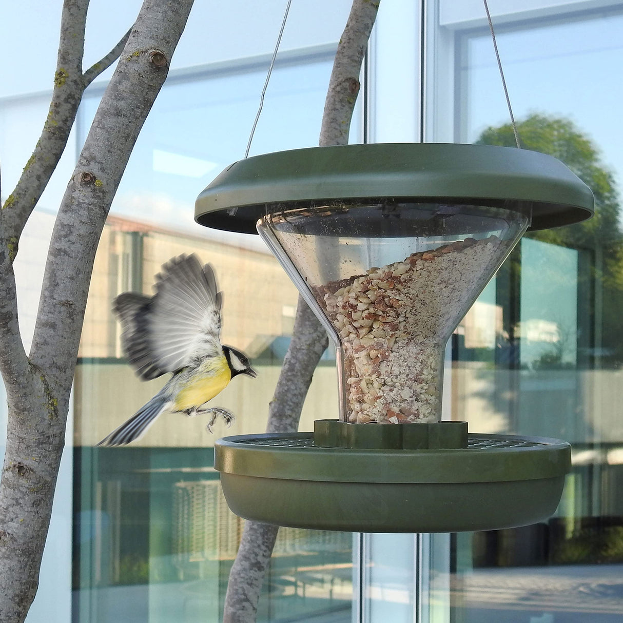 SWISSINNO Bird Feeder Davos Smart Birds. Feed Birds, not Mice & Rodents! Robust & Reliable for Hanging. Dual Food Chambers. Made in EU. Green SWISSINNO