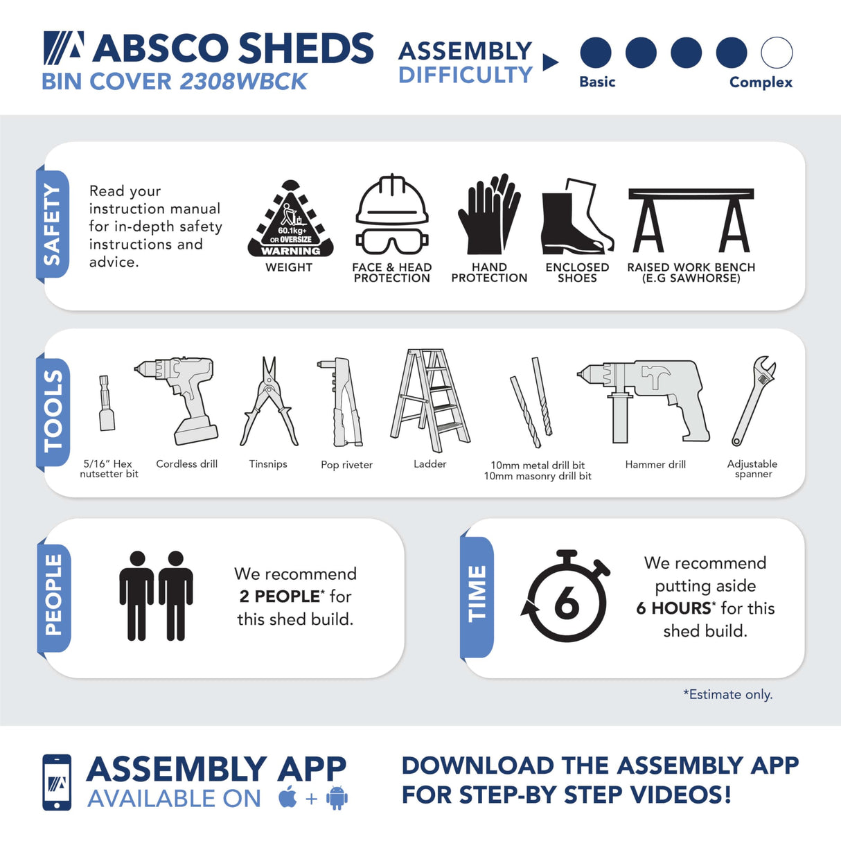 Absco Utility 7.5 Ft. x 2.5 Ft. Garbage Can Metal Storage Shed DIY Galvanized Steel Sheds for Garbage Can, Trash Bin, and Junk Storage Tools, Firewood, Gardening Equipment (Surfmist White) ABSCO