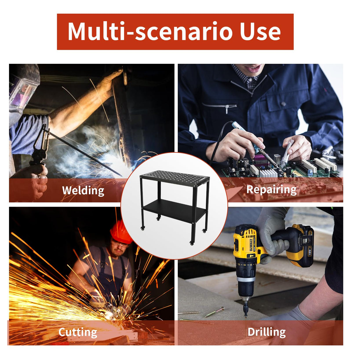 Welding Table Welding Cart 36”×18”, 1200lbs Load Capacity Industrial Workbench with 5/8" Holes Fixture Table with Wheels SGOLAN