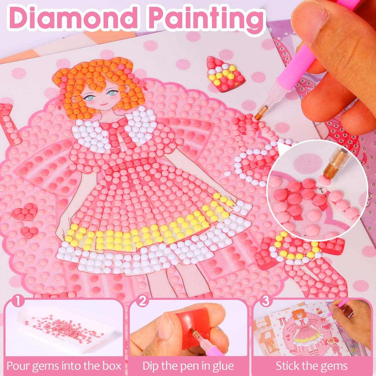 7 in 1 Princess Art Craft Kits, DIY Makeup Activity Book for Kids, Foil Art & Diamond Painting, Crafts for Kids Ages 4-8 Reem Geafftar