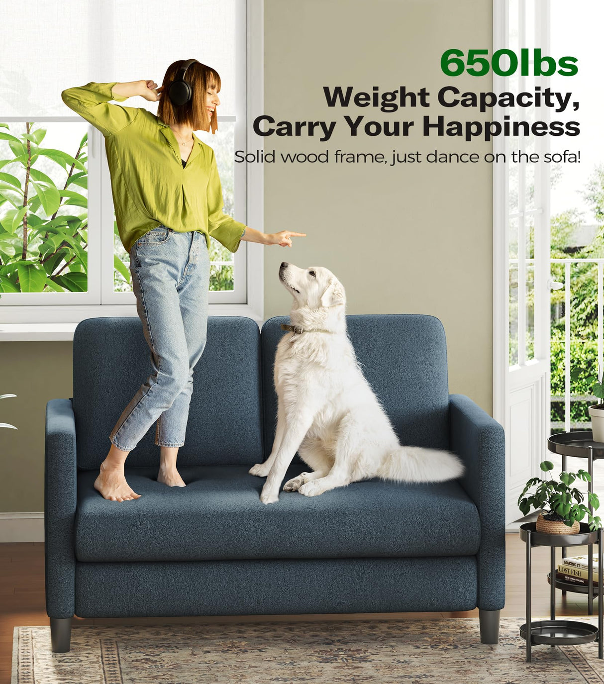 Welzona Loveseat Sofa, 51" Small Sofa Couch for Bedroom, Comfy Teddy Love Seat, Tool-free Setup Sofas for Living Room, All-wood Small Couches for Small Spaces, Small Couch No Pillow Include, Blue Grey Welzona