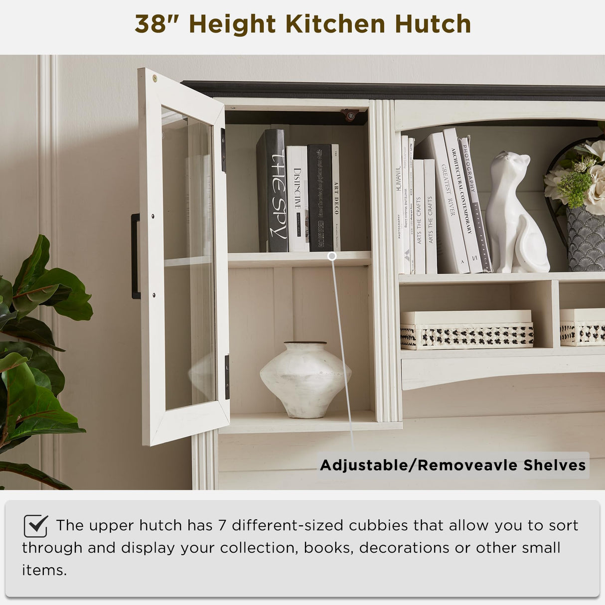 JXQTLINGMU Farmhouse 76" Height Computer Desk with Hutch, Office Desk with Charging Station, Drawers and Storage Cabinet, Workstation for Office Home, Off White JXQTLINGMU