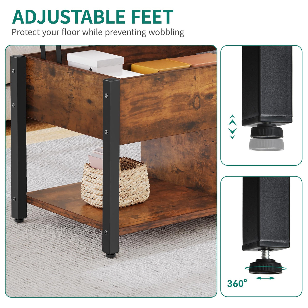 YITAHOME Lift Top Coffee Table, Wooden Coffee Table with Hidden Compartment and Storage Shelf, Center Table for Living Room, Dining Tables with Adjustable Height, Home Office, Rustic Brown YITAHOME