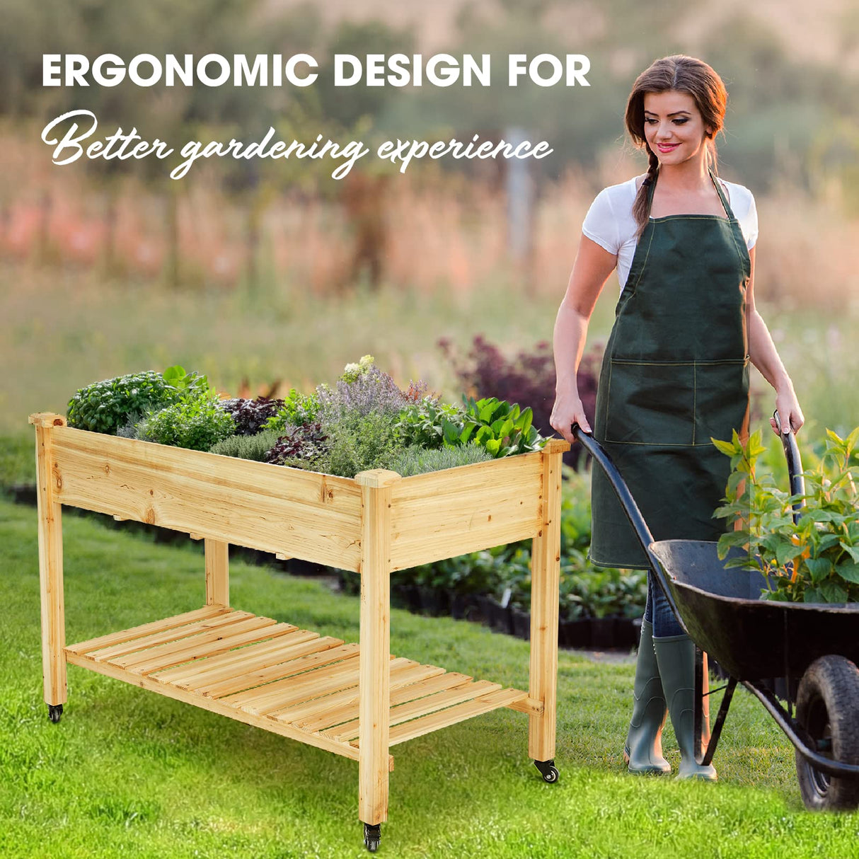 Idzo Raised Garden Bed with Legs, Durable Elevated Garden Box with Wax Oil Coated, 48x24x32in Wood Planter with Big Planter Box Load Up to 260 Pounds, Ergonomic Height for Convenient Plants Care IDZO