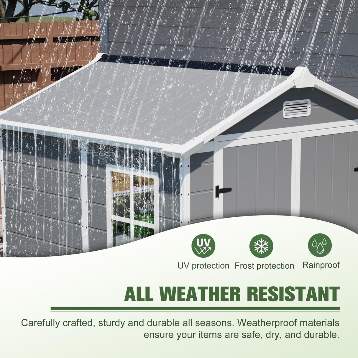 Jaxilyn 6x6 Resin Outdoor Storage Shed Kit Plastic Sheds Perfect to Store Patio Furniture, Garden Tools Bike Accessories, Beach Chairs and Lawn Mower, Grey & White Jaxilyn