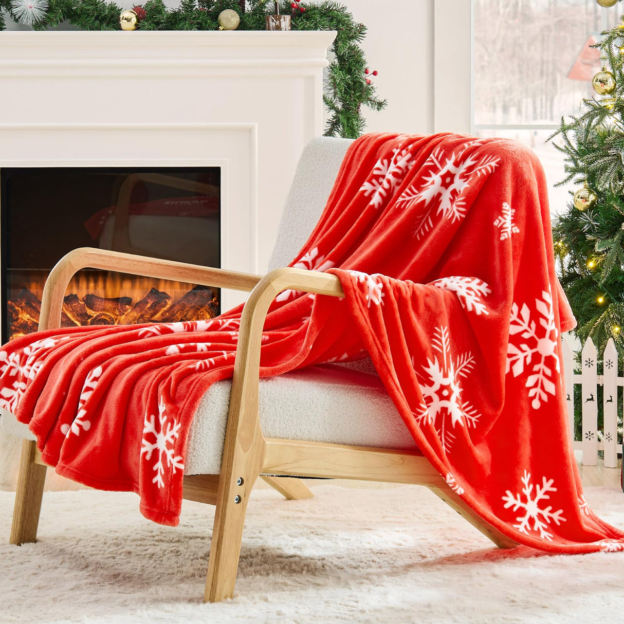 BEDELITE Christmas Throw Blanket– Cozy Holiday Blanket with Red Snowflake Design, Soft Lightweight Fleece Christmas Blanket for Couch & Bed, Festive Home Décor & Gift, 50"x60" BEDELITE