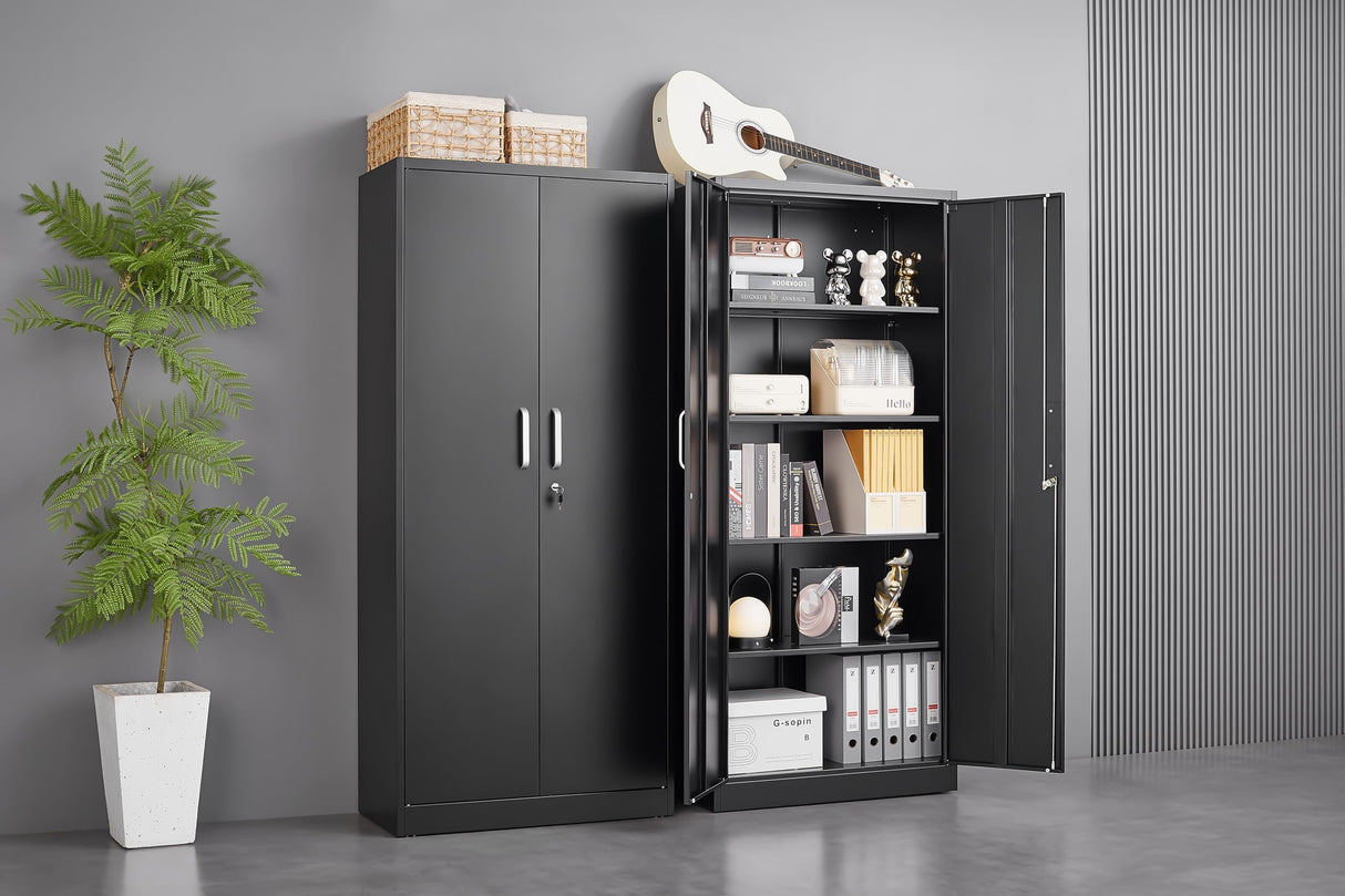 Allouncer Metal Storage Cabinet with Shelves and Doors, Kitchen Pantry Cabinet, Garage Storage Cabinet, Garage Cabinet with Adjustable Shelves, File Storage Cabinets -71" Black Allouncer