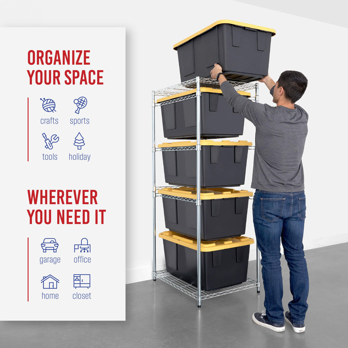 SafeRacks 5-Tier Steel Tote Rack WS-BR27 - Maximize Space, Declutter, NSF Certified, Bin Storage for Garage, Pantry, Kitchen, 31" x 23" x 68" (Silver, 1 Pack) SafeRacks