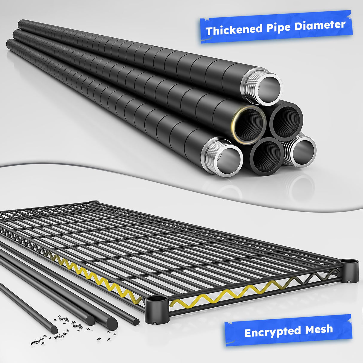 45 "W Metal Shelving Unit 4 Tier Storage Shelves Adjustable Wire Shelving Metal Shelf Pantry Shelves Wire Rack Commercial Shelving for Kitchen Pantry Utility Room Garage 45 "W x 59.4 "Hx 13.5" D Black DurayLoly