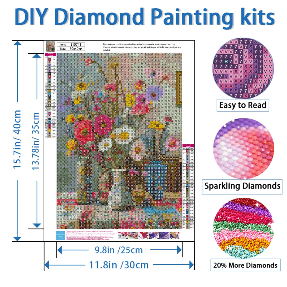NWQZBYHT Flowers Diamond Art Kits for Adults,Vase 5D Diamond Painting Kits for Adults,DIY Round Full Drill Gem Art Kits for Beginners,Diamond Dots Painting Picture Crafts Home Wall Decor 12x16 Inch NWQZBYHT