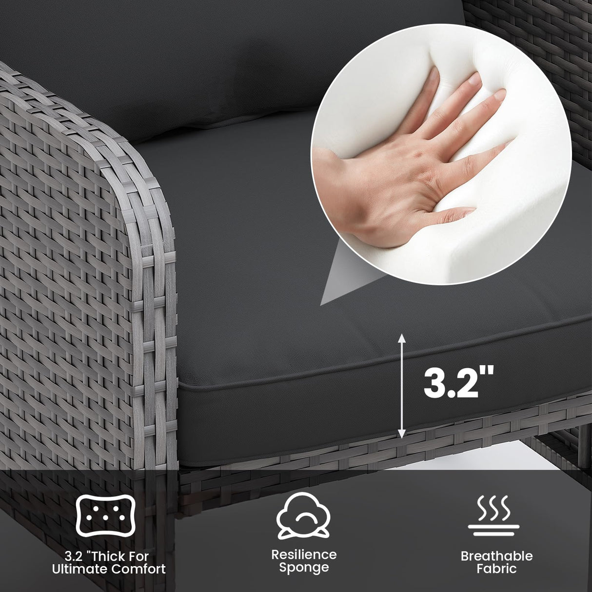 UDPATIO Wicker Patio Chairs with Ottoman Balcony Furniture 5 Pieces Patio Conversation Set with Pull Out Ottoman for Small Space UDPATIO