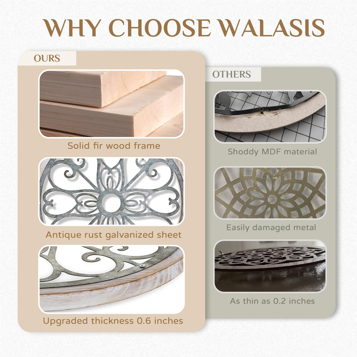 Walasis Wall Decor Rustic Farmhouse Wood - Distressed Metal Wall Art for Living Room 11.8in Flower Boho Wall Decorations Outdoor Medallion Hanging Decor for Bedroom Office Bathroom Kitchen Walasis