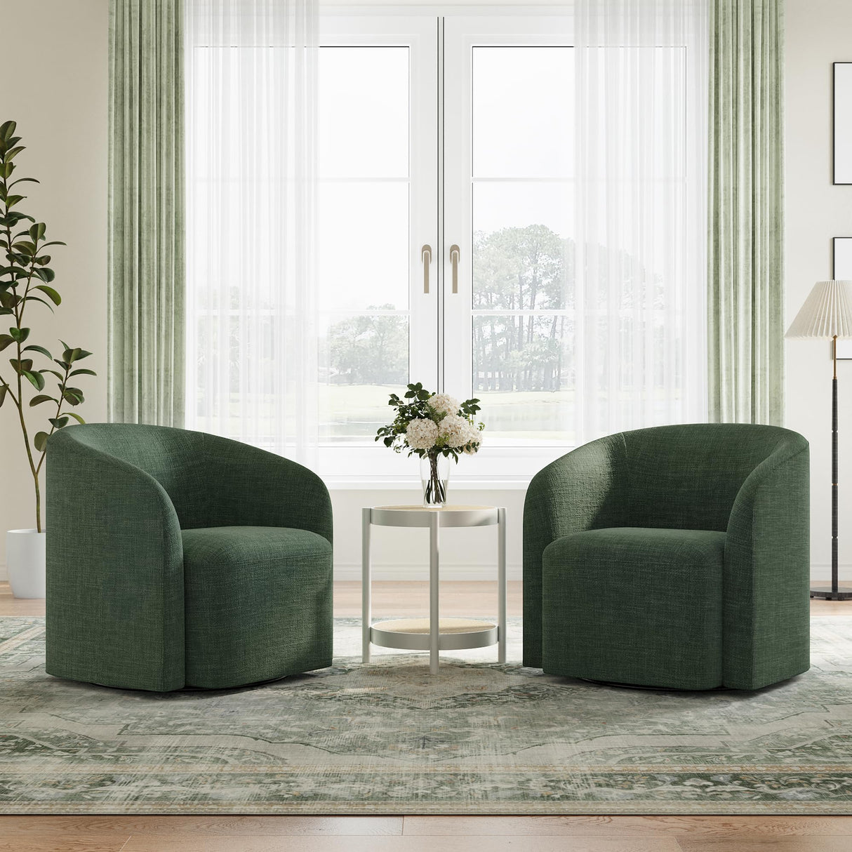 COLAMY Swivel Accent Chair,Swivel Barrel Chair,Upholstered Comfy 360 Degree Swivel Chair for Living Room/Bedroom/Waiting Room/Office(Green) COLAMY