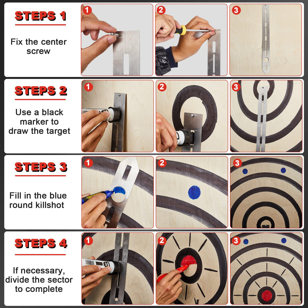 Axe Throwing Target Template Stainless Steel Target Template Stencil Comes with 3 Markers Axe Throwing Target Board Stencil Axe Throwing Set for Drawing Target Template, 20 x 2 Inches (Simple) Epakh