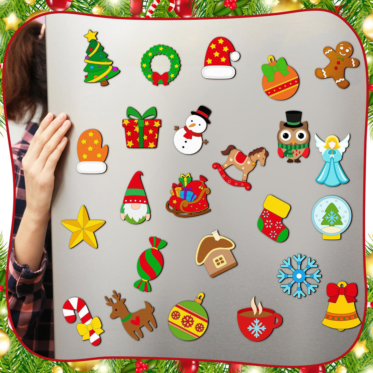 Mootycapa 24 Pcs Christmas DIY Wooden Magnets to Paint, Xmas Holiday Glow in The Dark Wood Painting Crafts, Santa Claus Fridge Magnets Craft Kits for Boys Girls Adults Family Home Party Activities Mootycapa