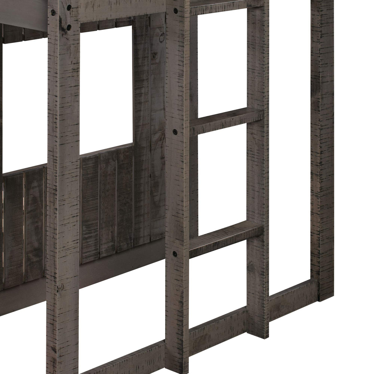 Okak House Antique Grey Twin Over Full Bunk Bed with Ladder and Safety Guardrails Okak