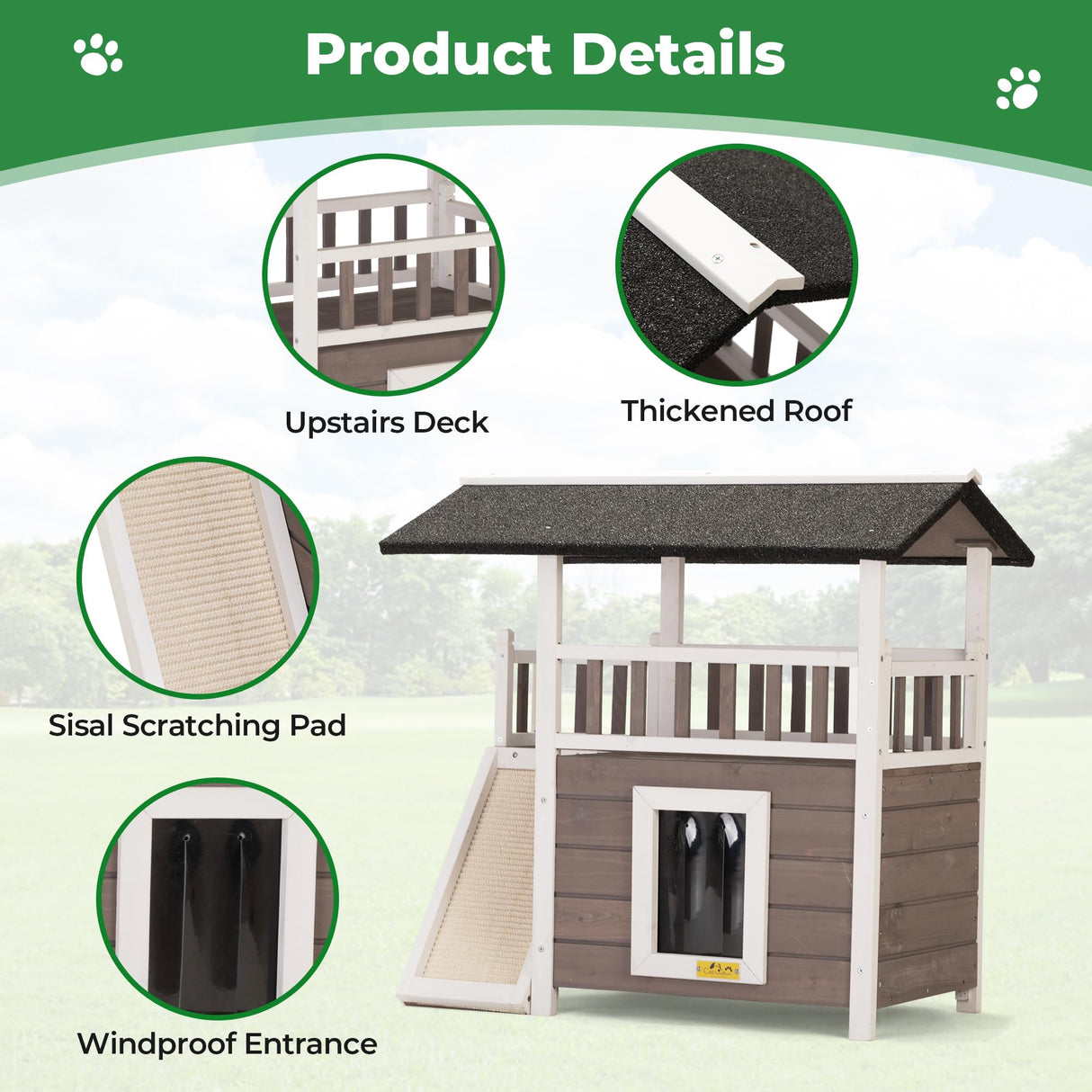 COZIWOW Outdoor Cat House, Wooden 2 Story Cat Scratcher House, Wood Cat Shelter Waterproof, Cat Enclosures Indoor with Openable Roof, Escape Door, Outside Cat Hideout for Feral Cats, Grey COZIWOW