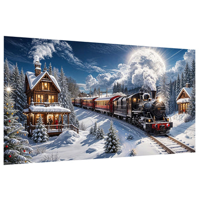 JOOZ Large Christmas Diamond Art Kits for Adults - 5D Christmas Train Diamond Painting Kits, DIY Full Drill Snow House Diamond Art Painting, Gem Painting Kit for Gift Home Wall Decor 27.5 X 15.7 Inch