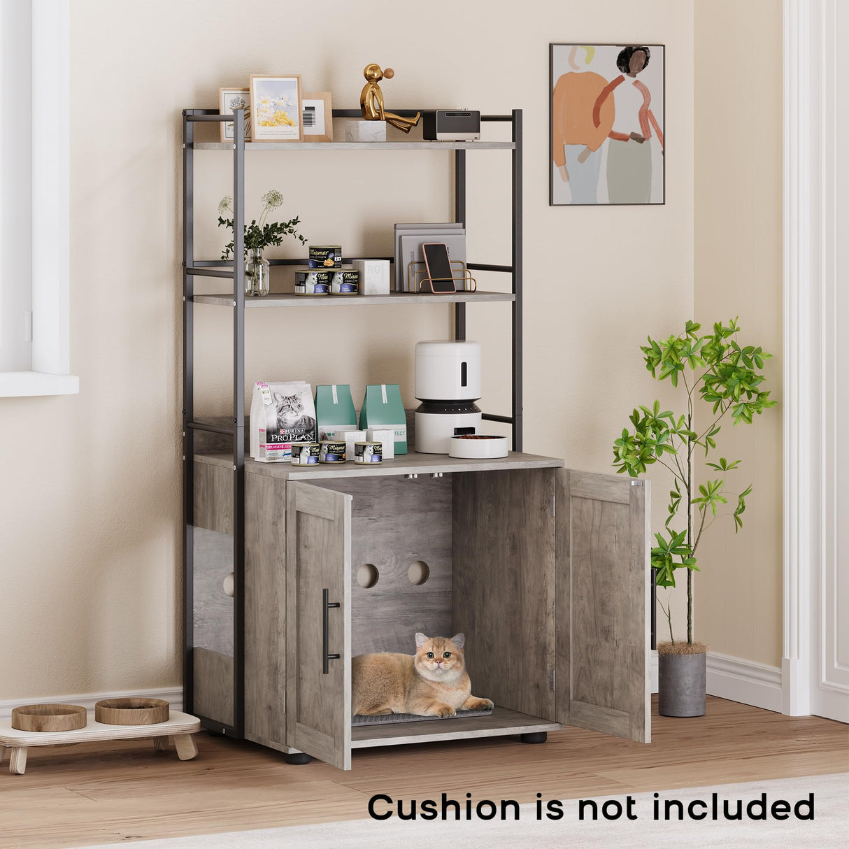 GAOMON Cat Litter Box Enclosure with Shelf Storage, 2-in-1 Hidden Cat Washroom Furniture, Indoor Cat Cabinet, Hidden Cat Box Enclosure with 3 Shelves and Door, Cat House for Most Litter Box, Grey GAOMON