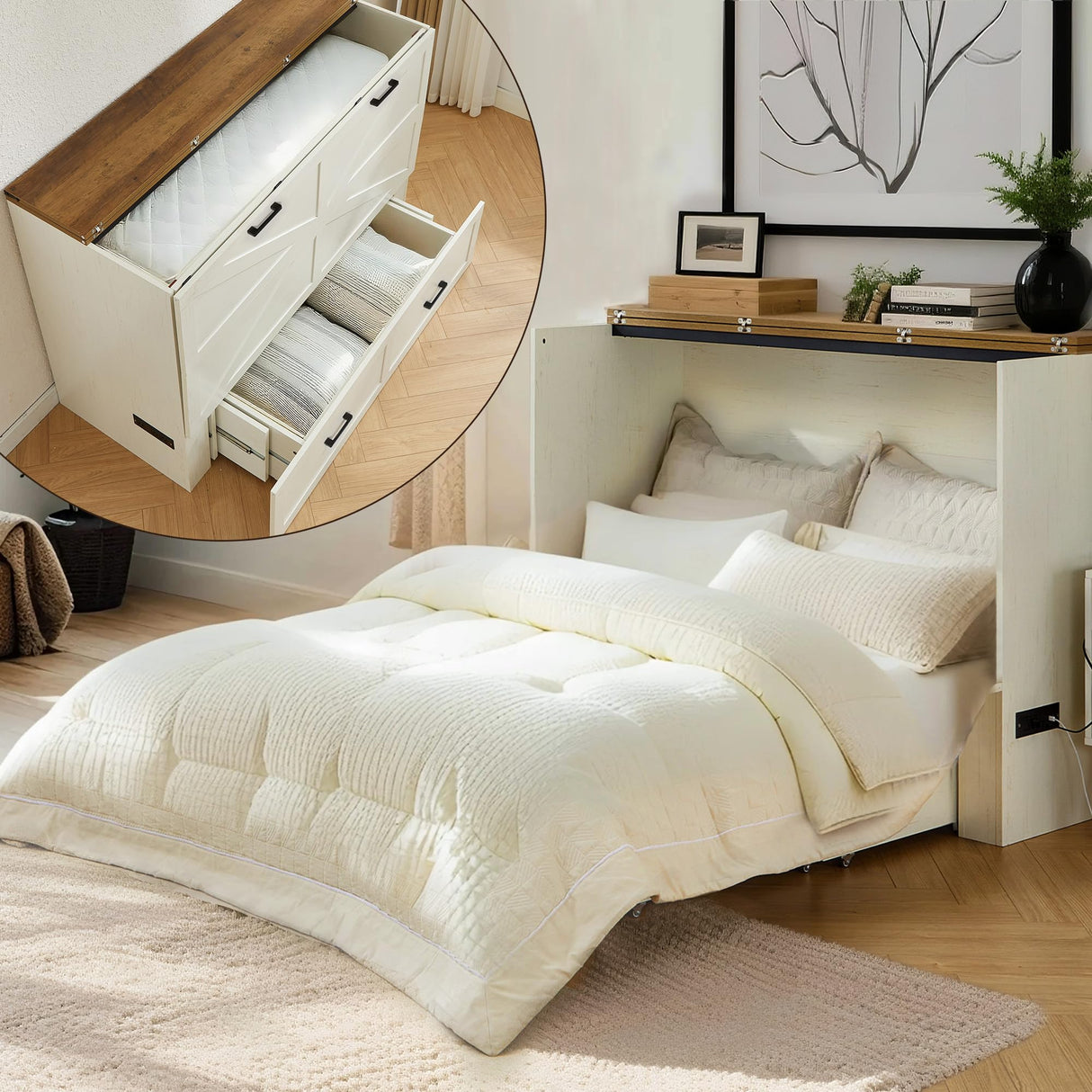 UYIHOME Murphy Bed Full, Murphy Beds Cabinet with Large Storage, Full Size Bedroom Set Furniture, Guest Bedroom,Home Office Bed Frame with Storage (Full Size) UYIHOME