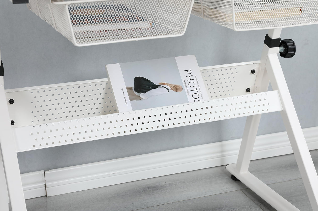 ALYIAMXL Drafting Table w/Stool, Painting Table Art Craft Desk Crafting Table with Tilting Tempered Glass Top, 2 Storage Drawers, Height Adjustable (White) ALYIAMXL