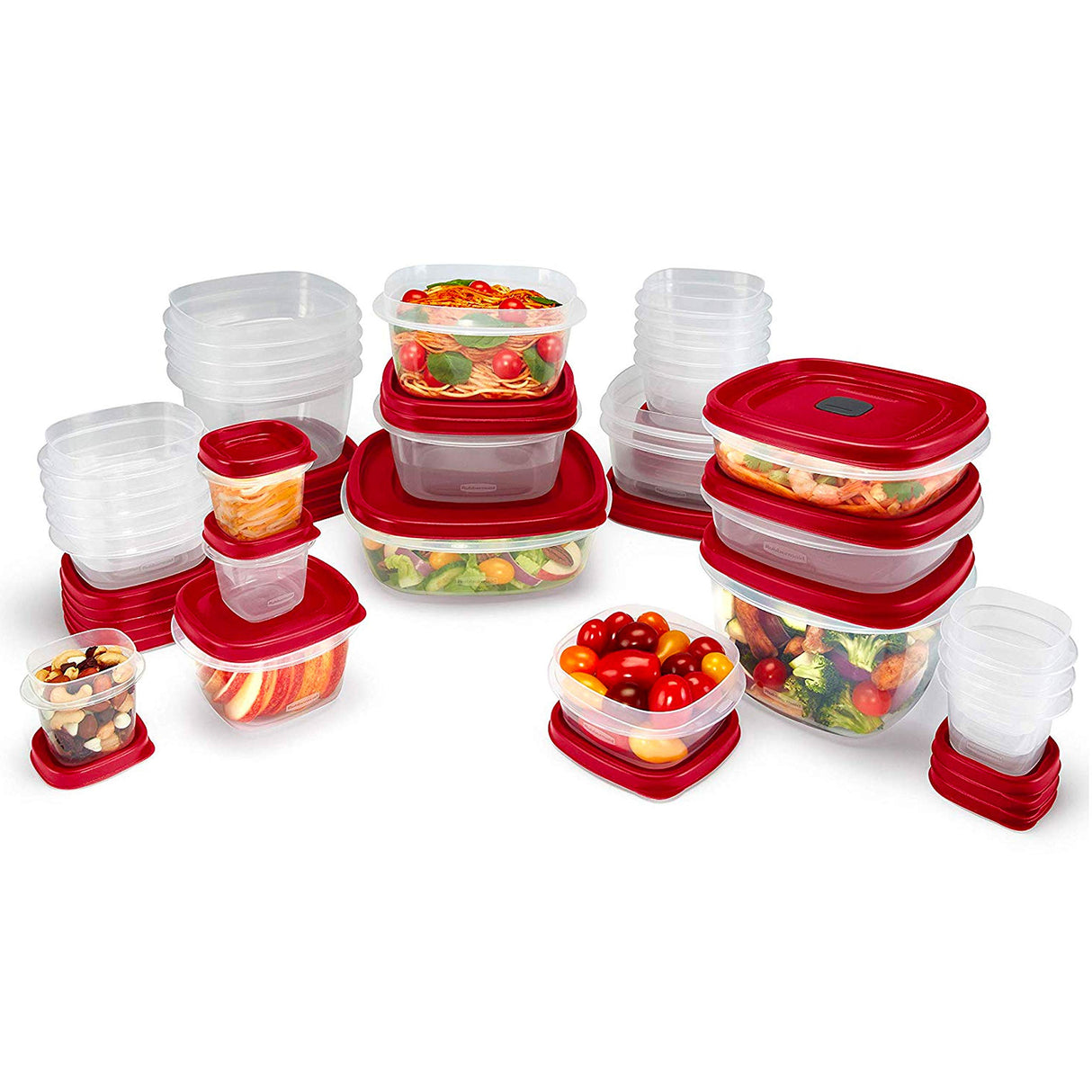 Rubbermaid 60-Piece Food Storage Containers with Lids, Microwave and Dishwasher Safe, Red Color, Ideal for Meal Prep and Pantry Storage Rubbermaid