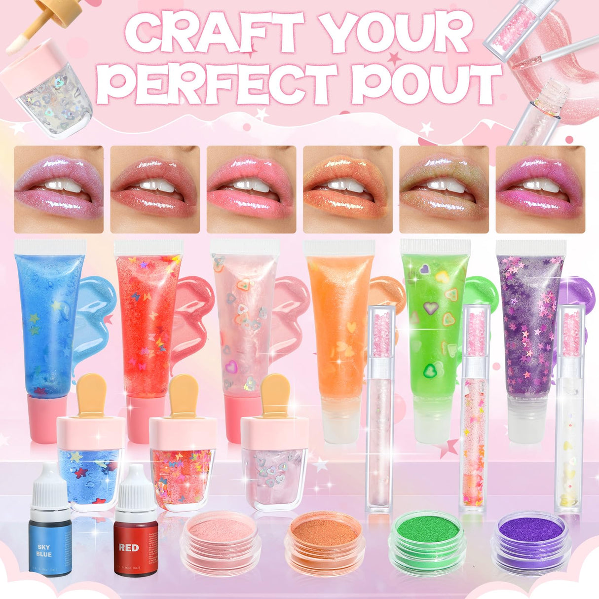 Lip Gloss Making Kit, TSVATE Make Your Own Lip Gloss Kit, 67PCS DIY Lip Gloss Making Supplies, Moisturizing Glitter Lip Kit Lipgloss Making Kits, Lipgloss Sets for Girls Tween Girls Trendy Stuff Women TSVATE