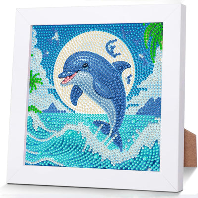 WEMEON Dolphin Diamond Art Painting Kits for Kids with Frame,Animal Diamond Art for Children Ages 4-8-12, with Beautiful Package for Gift Home Wall Decor(7x7inch)